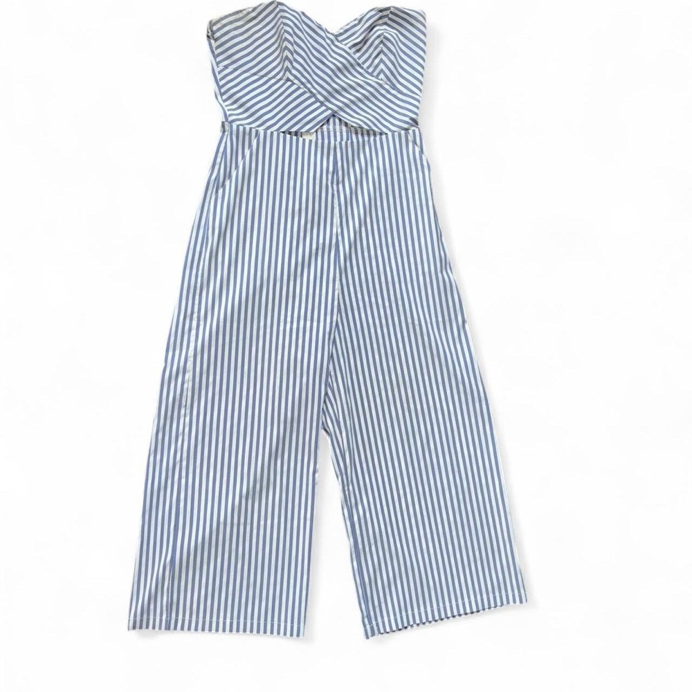 Forever 21 Strapless Blue & White Striped Jumpsuit